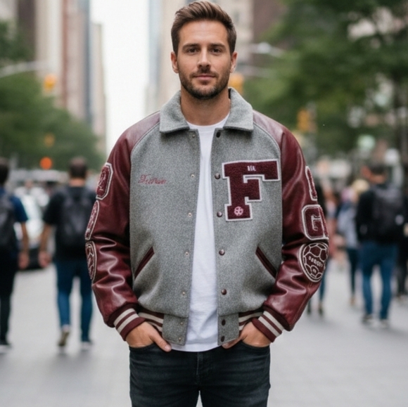 Meca Other - Vintage 1989 Meca Maroon And Grey Wool Men's Bomber Jacket Medium Burgundy/Gray
